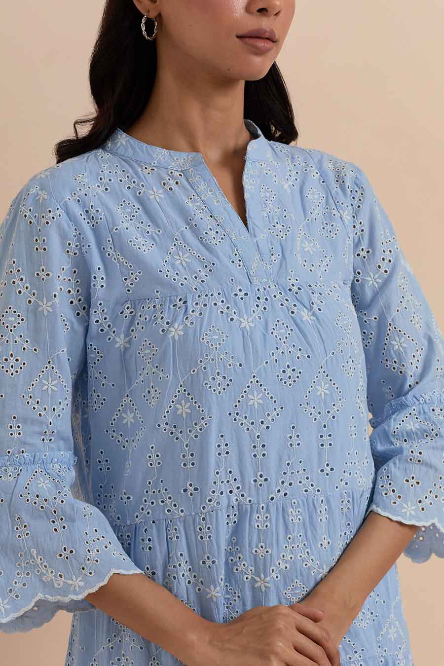 Blue Cotton Embroidered Dress