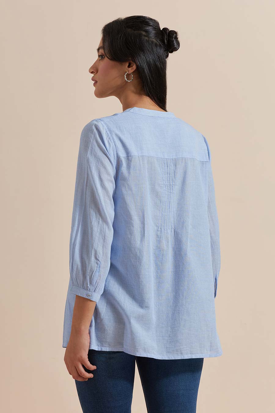 Blue Cotton Pleated Top