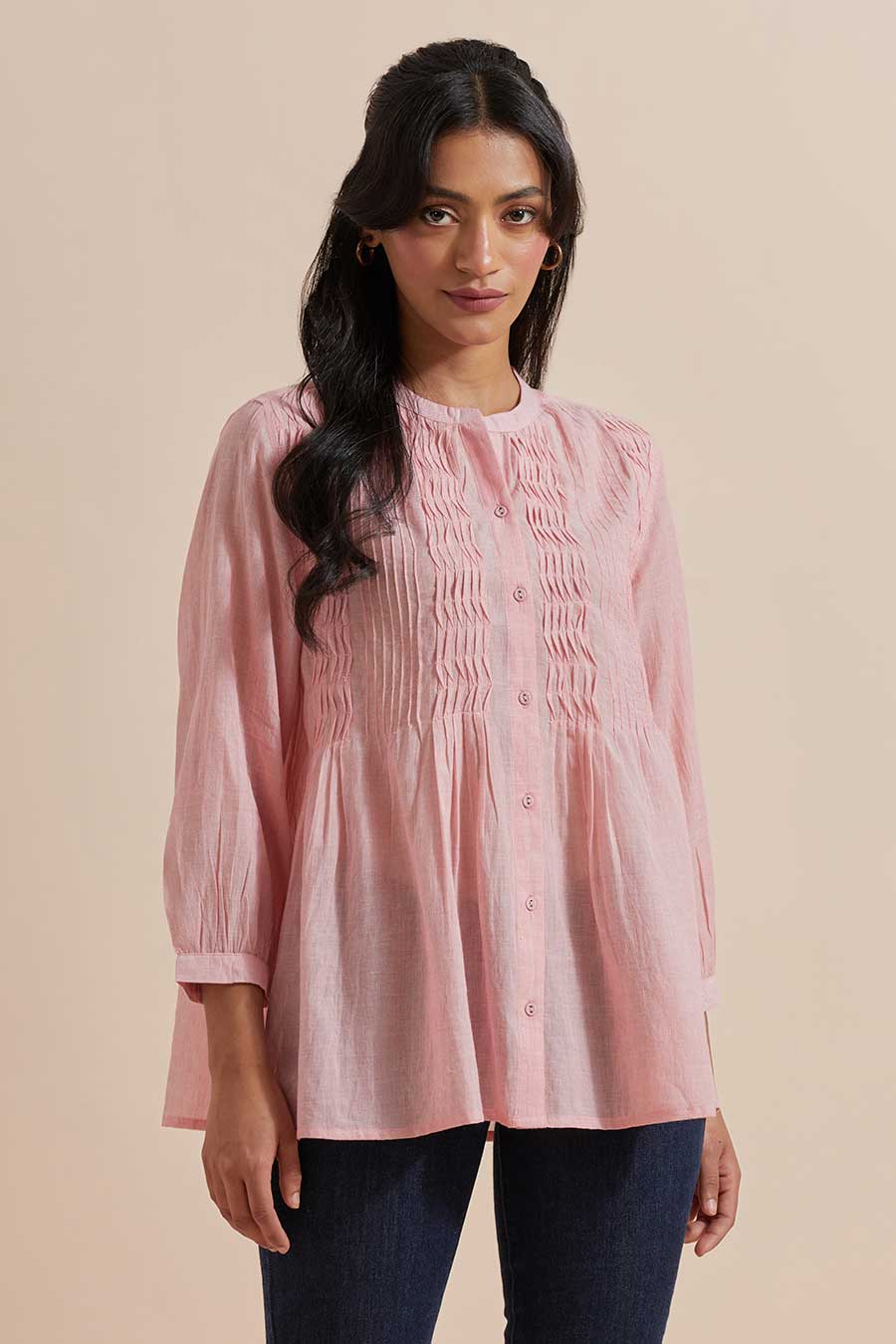 Pink Cotton Pleated Top