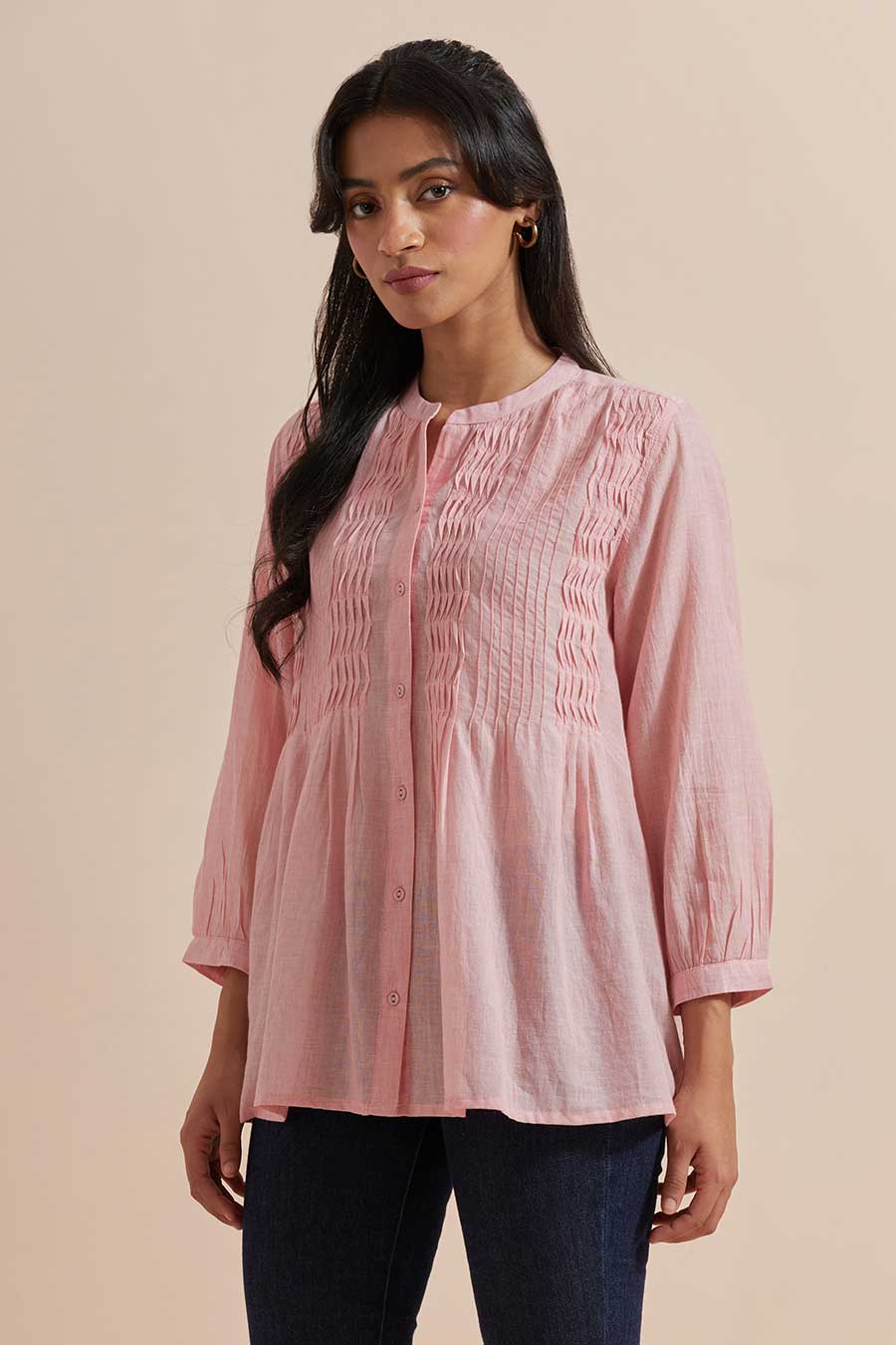 Pink Cotton Pleated Top