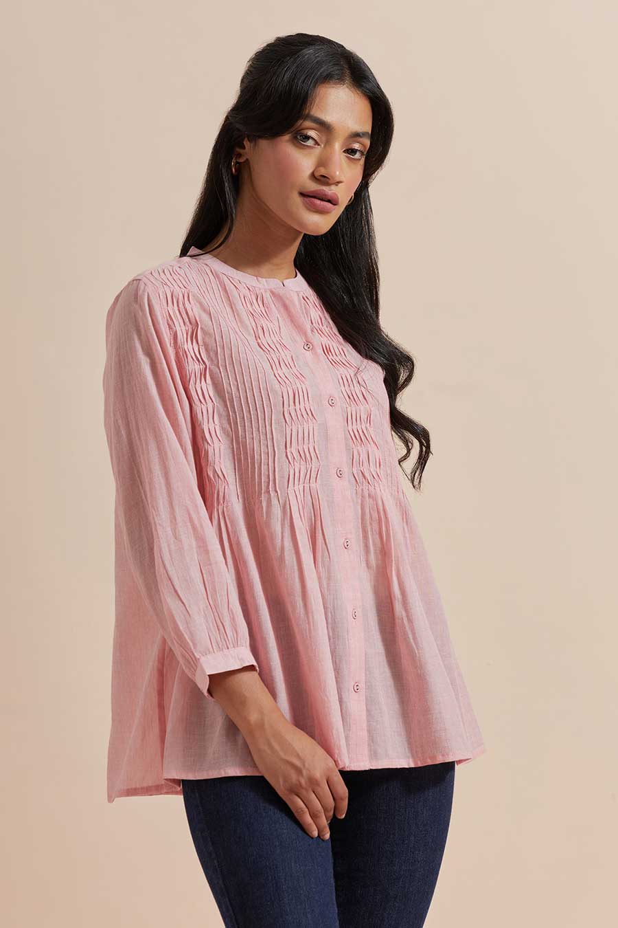 Pink Cotton Pleated Top