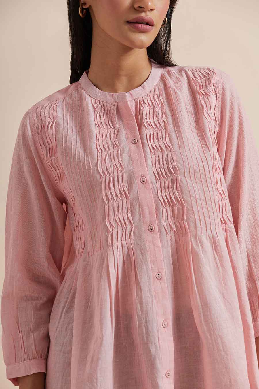 Pink Cotton Pleated Top