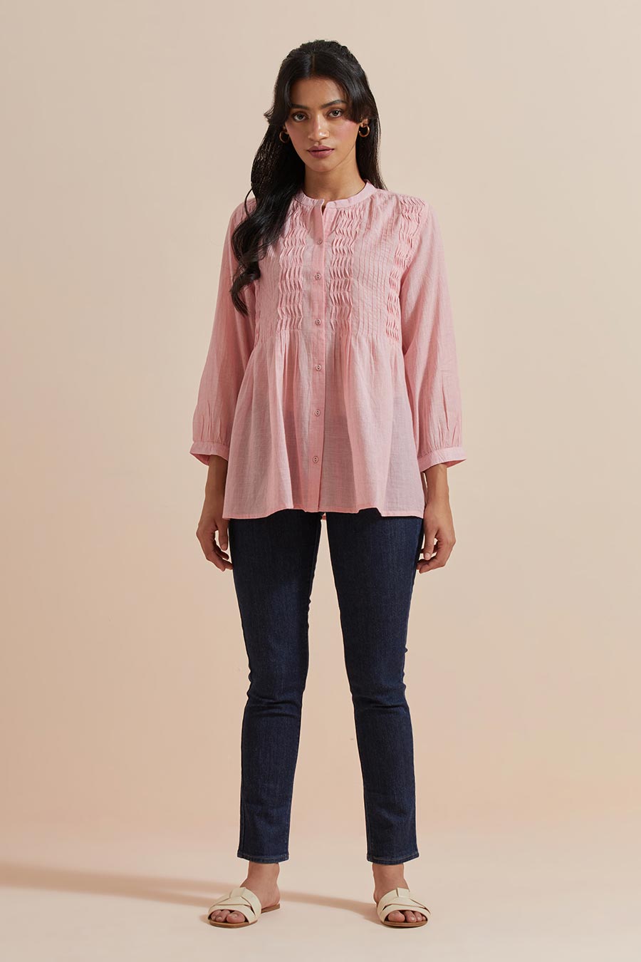 Pink Cotton Pleated Top