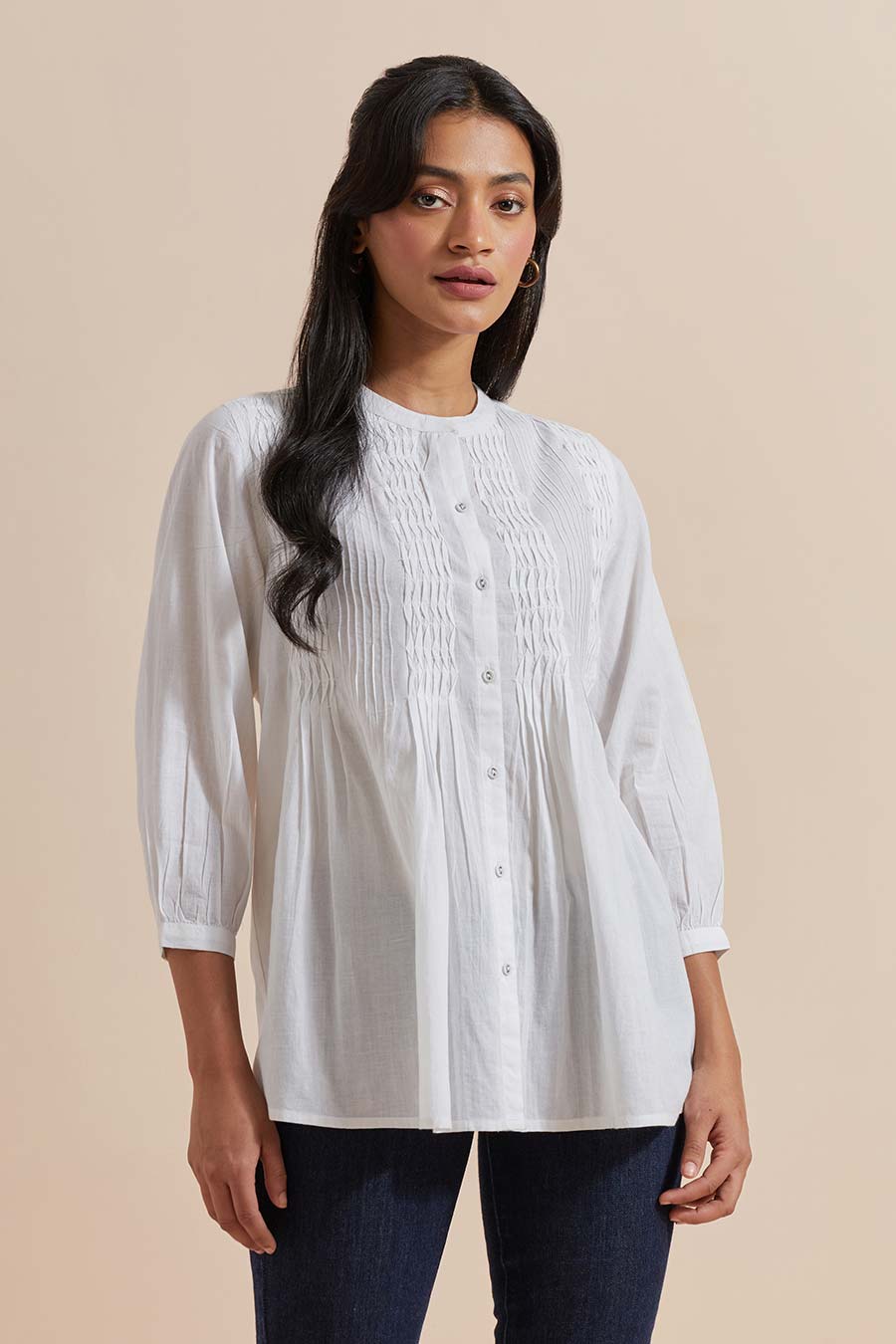 White Cotton Pleated Top