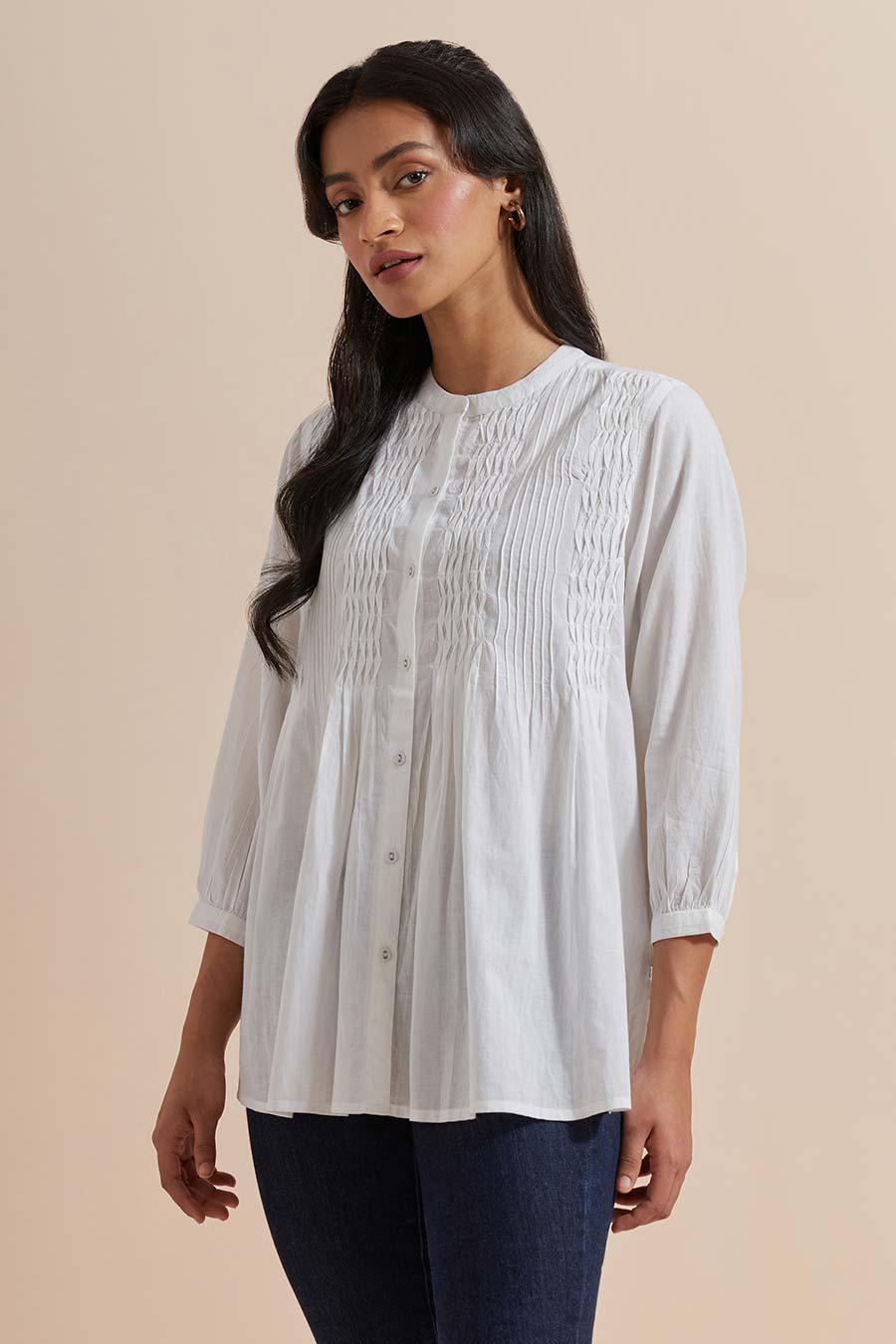 White Cotton Pleated Top