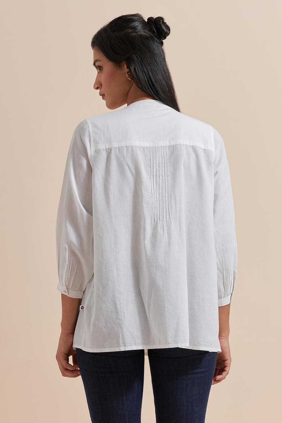 White Cotton Pleated Top