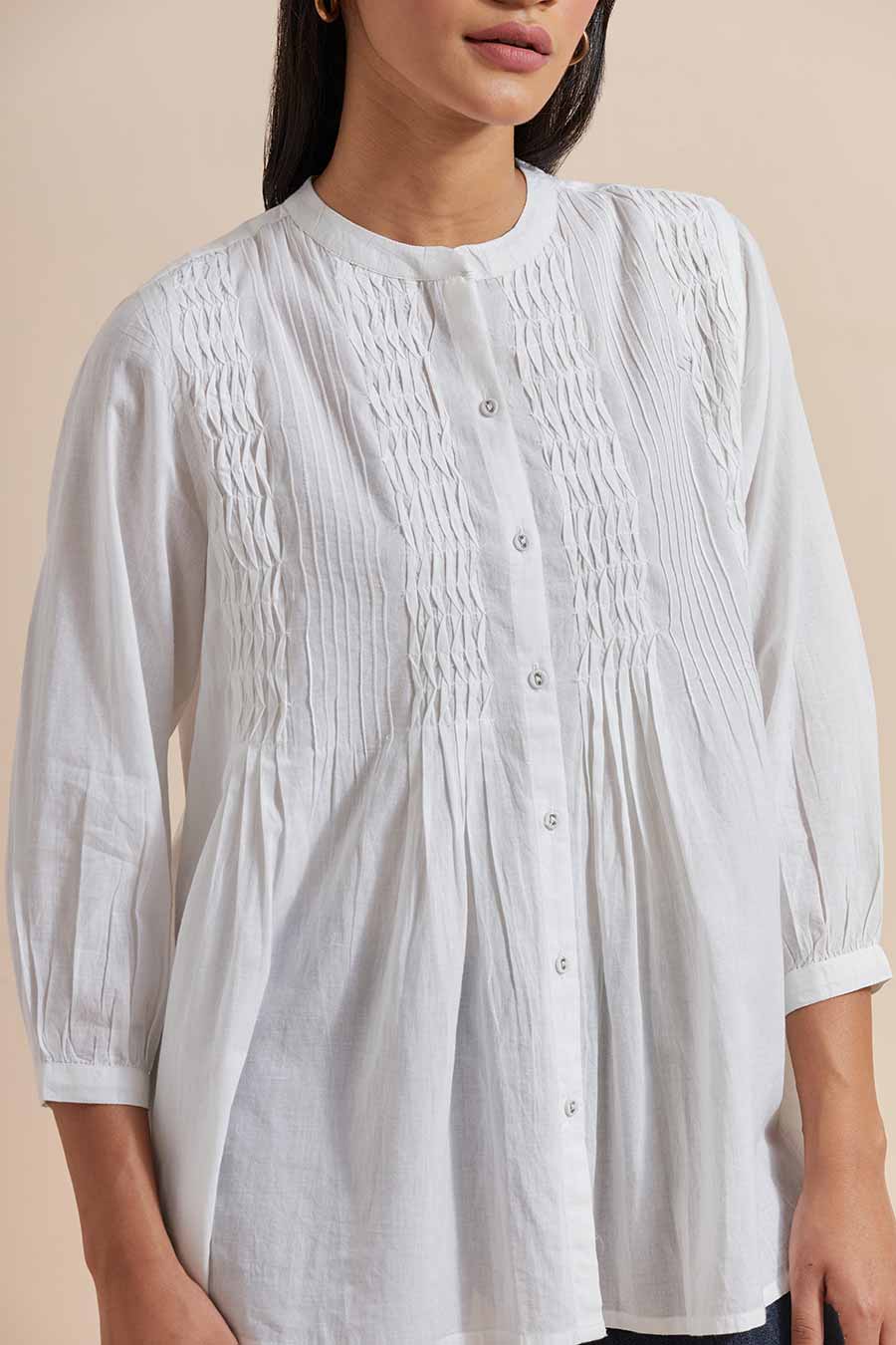 White Cotton Pleated Top