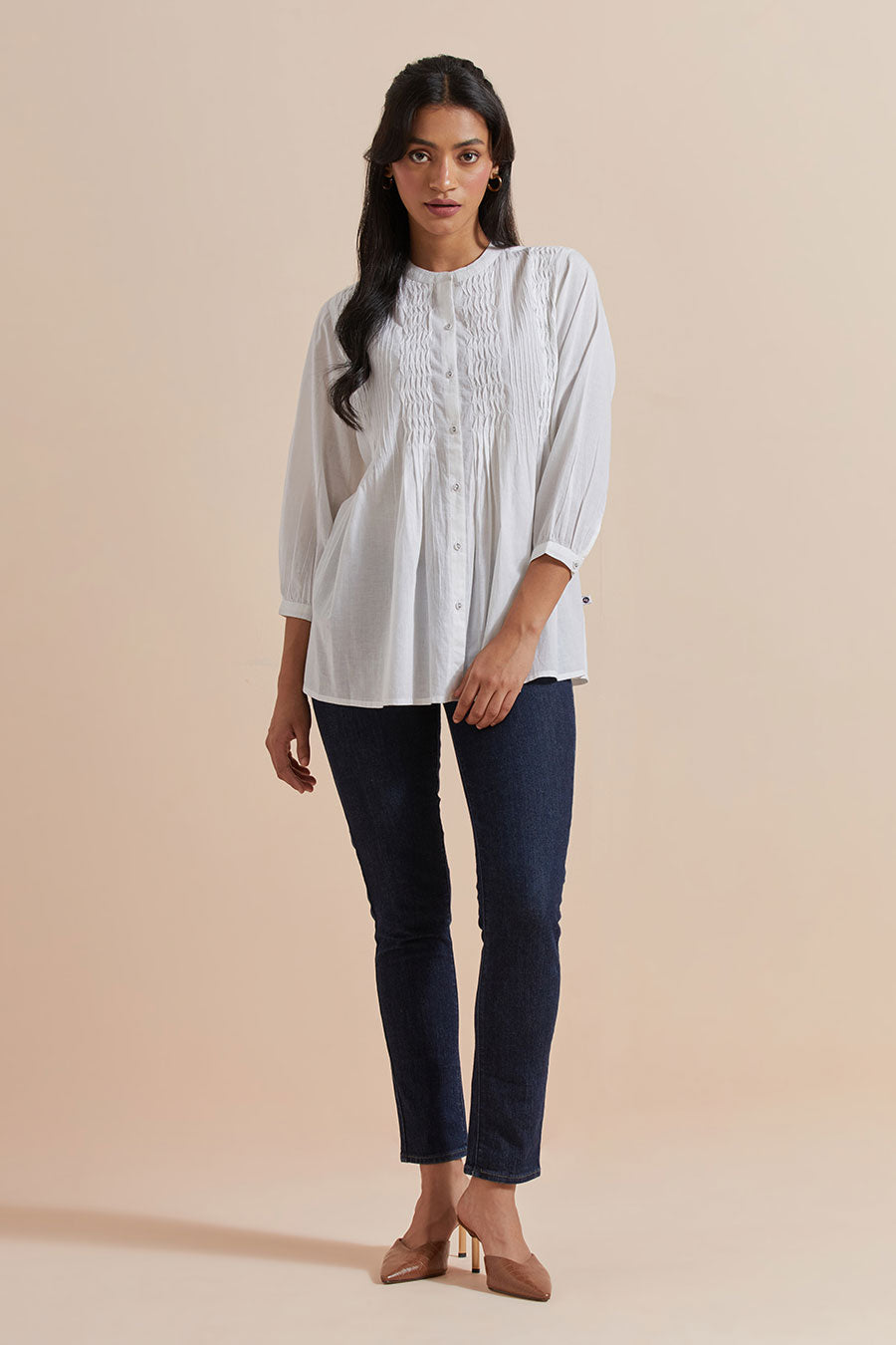 White Cotton Pleated Top