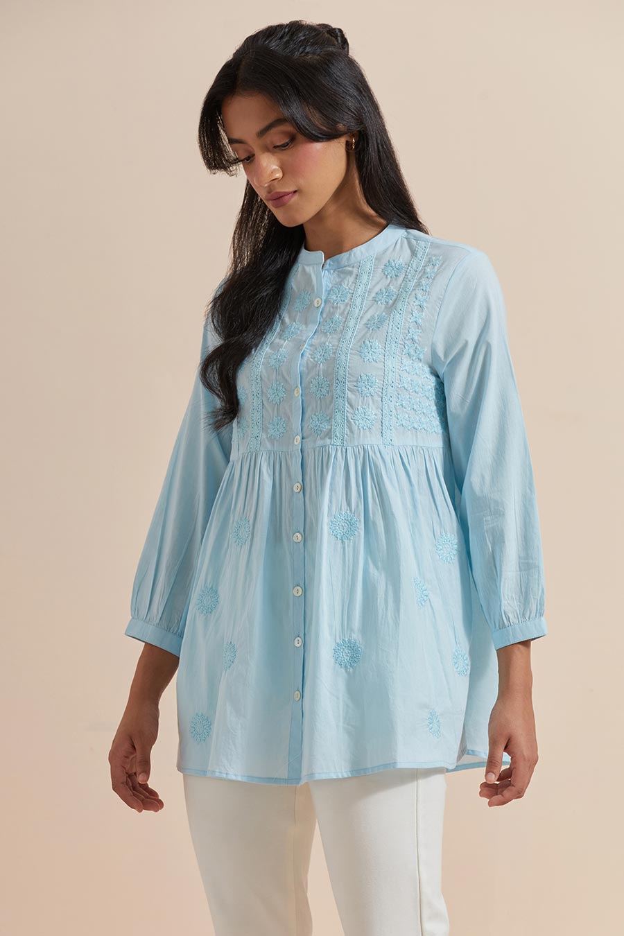 Blue Cotton Embroidered Top