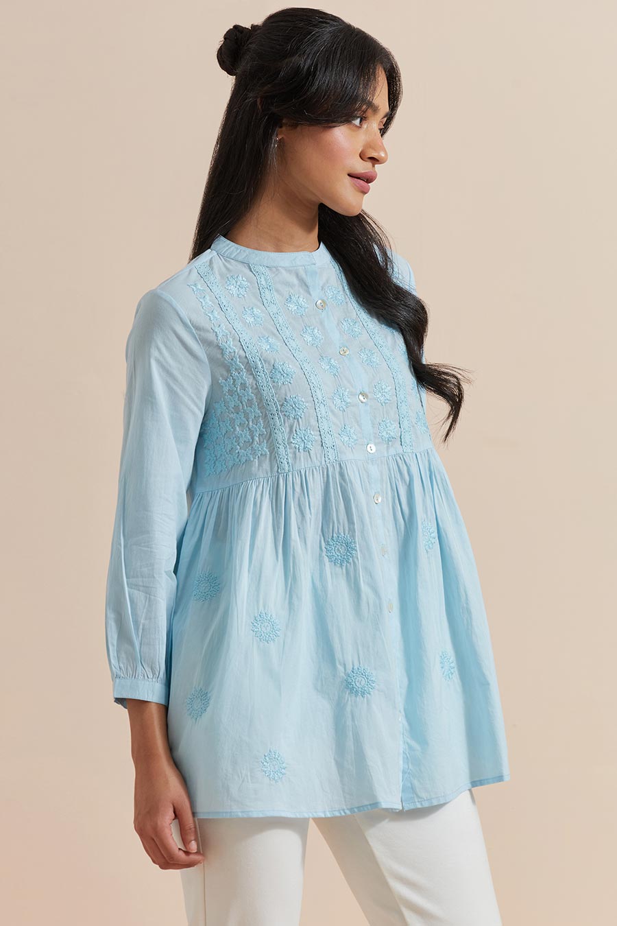 Blue Cotton Embroidered Top