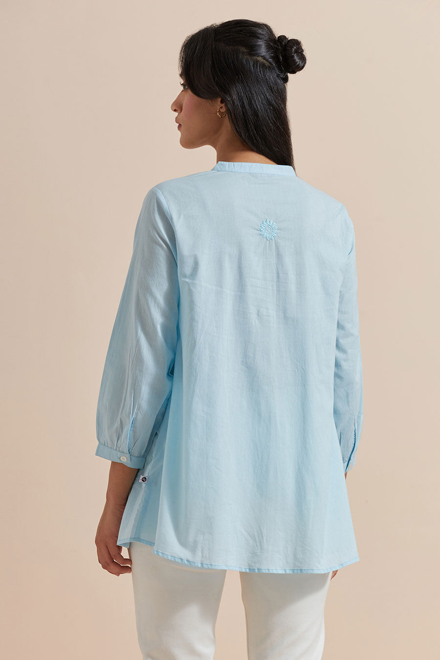 Blue Cotton Embroidered Top