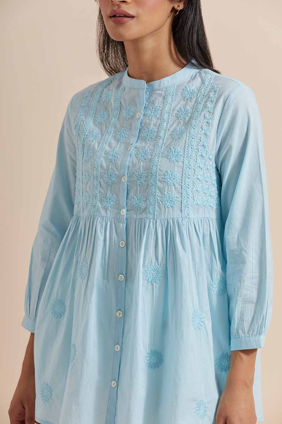 Blue Cotton Embroidered Top