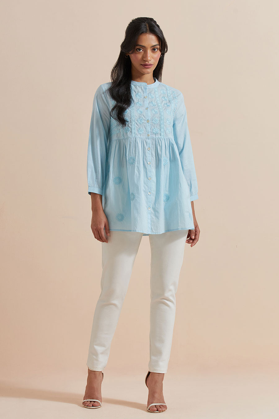 Blue Cotton Embroidered Top