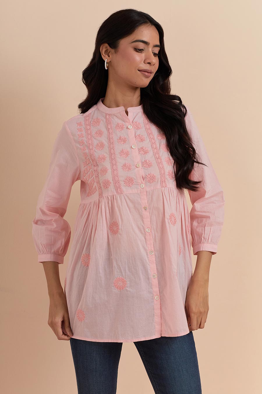 Pink Cotton Embroidered Top