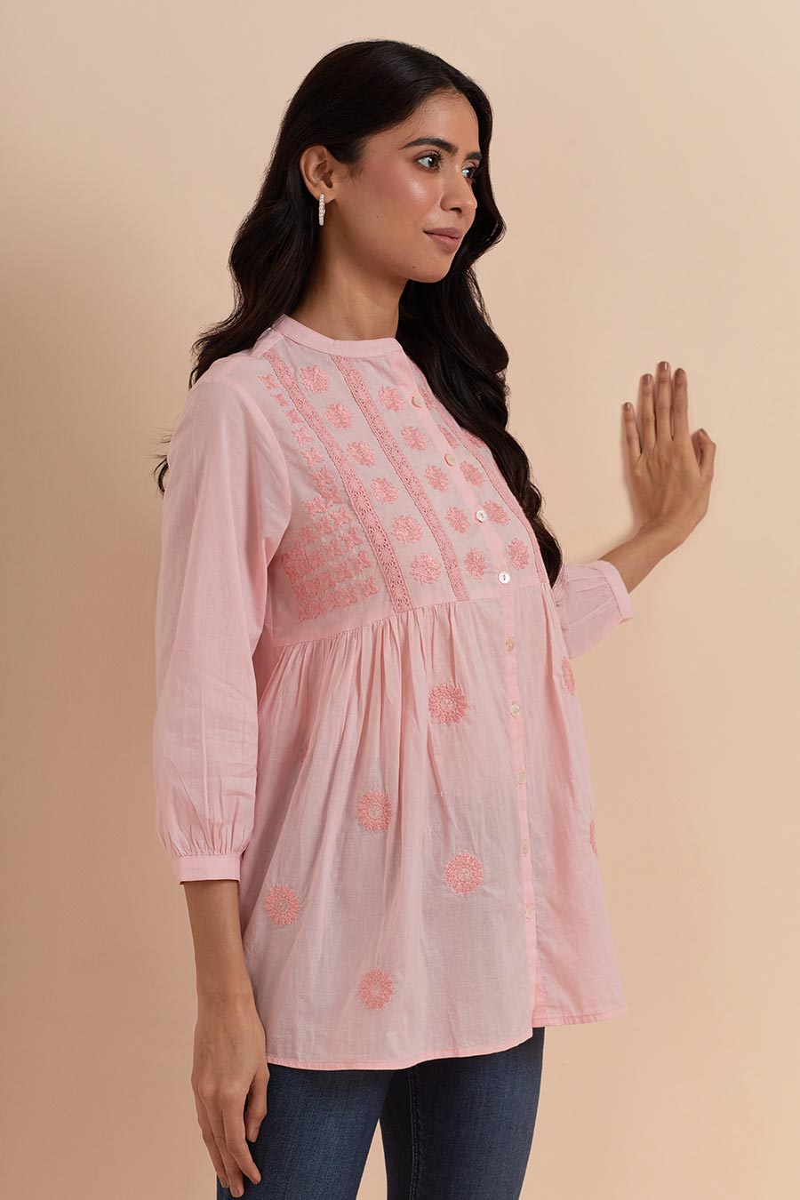 Pink Cotton Embroidered Top