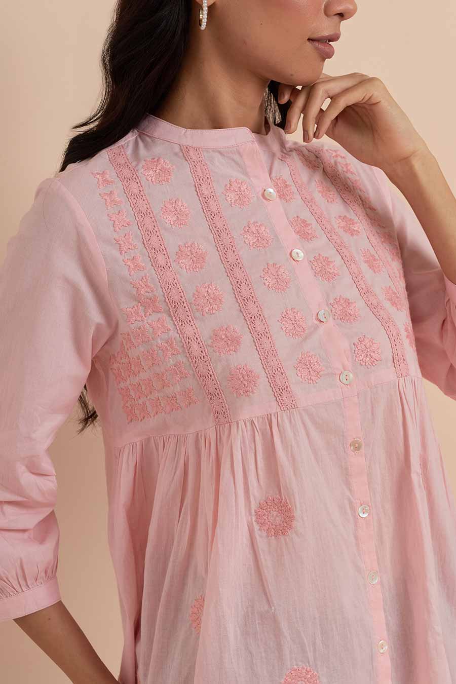 Pink Cotton Embroidered Top