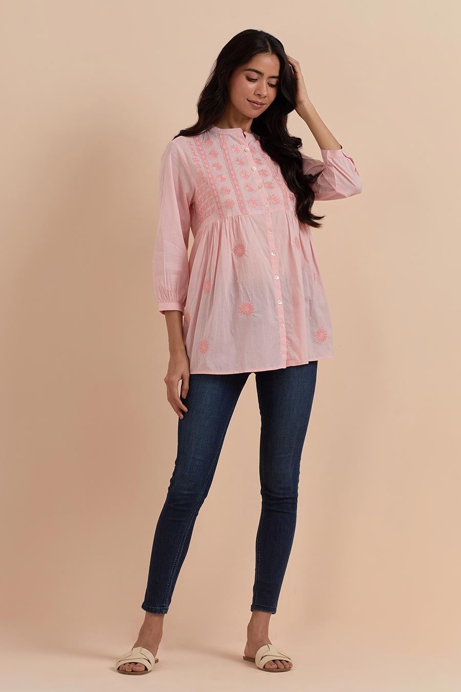 Pink Cotton Embroidered Top