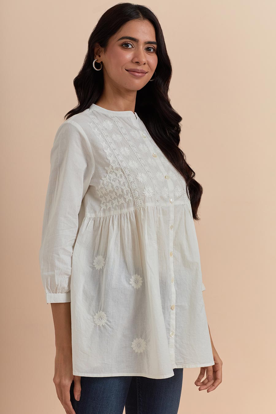 White Cotton Embroidered Top