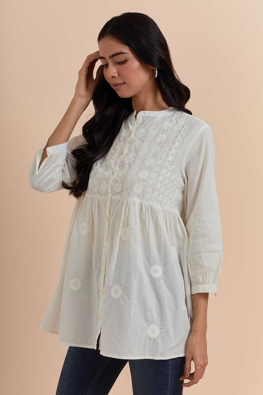 White Cotton Embroidered Top