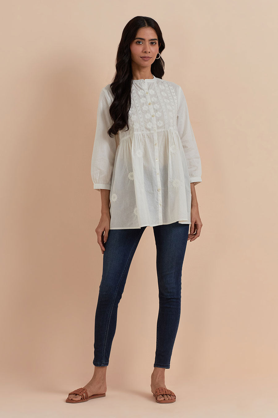 White Cotton Embroidered Top