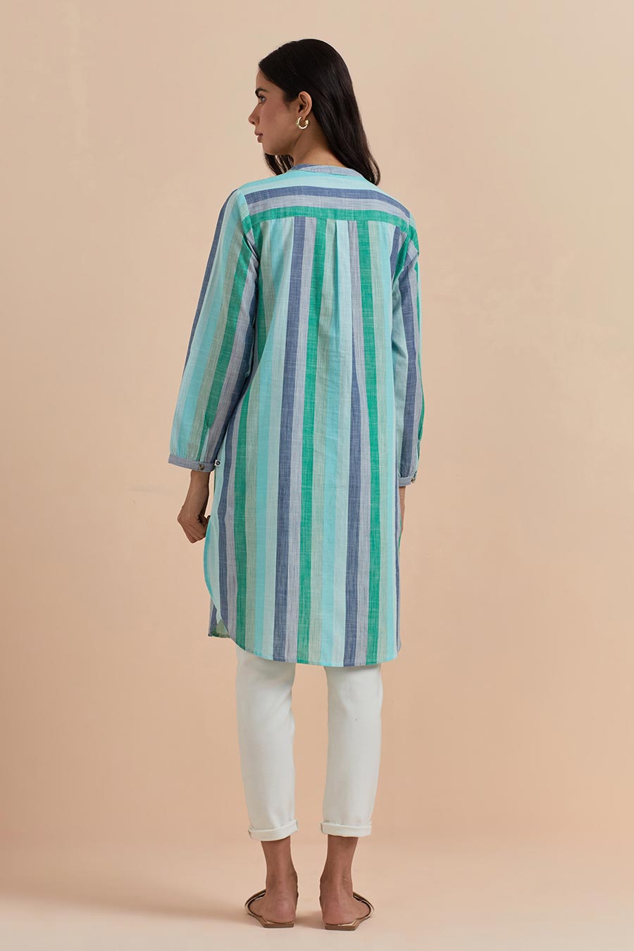 Green Stripe Embroidered Long Tunic