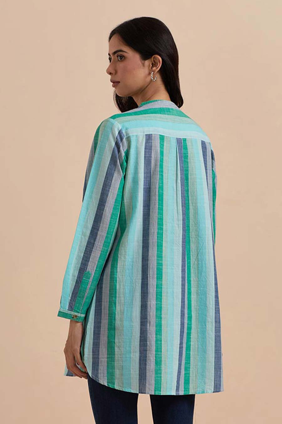 Green Stripe Embroidered Short Tunic