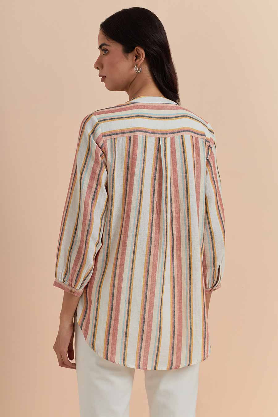 Multicolour Stripe Cotton Embroidered Top