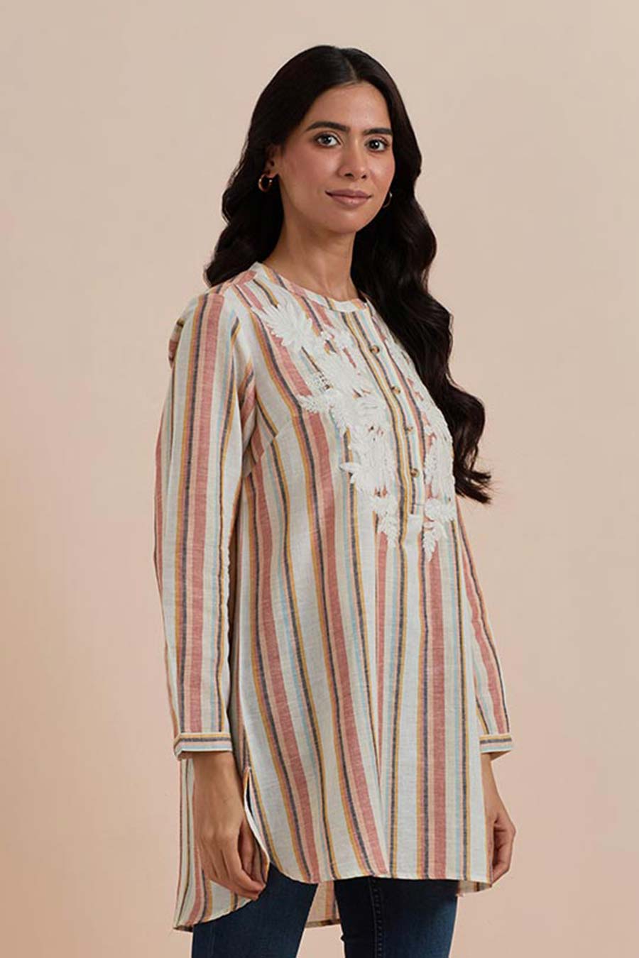 Multicolour Stripe Embroidered Tunic