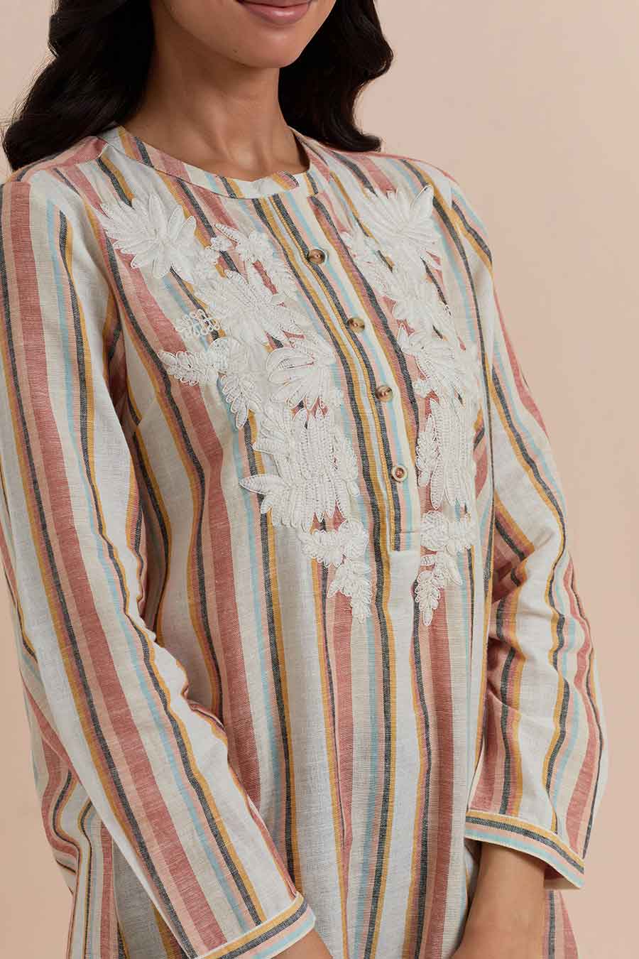 Multicolour Stripe Embroidered Tunic