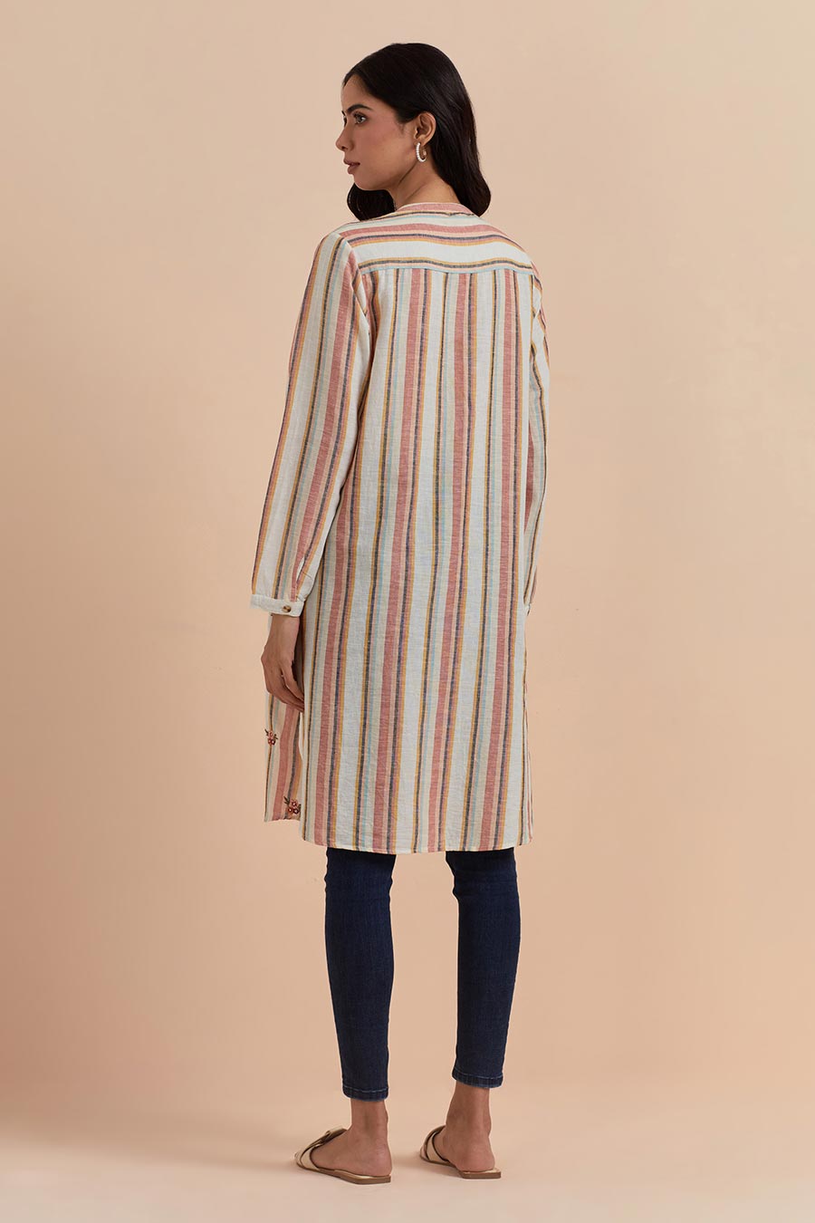 Multicolour Stripe Embroidered Long Tunic