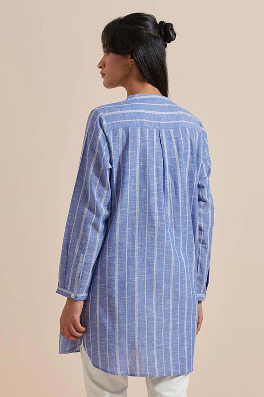 Blue Stripe Cotton Embroidered Tunic