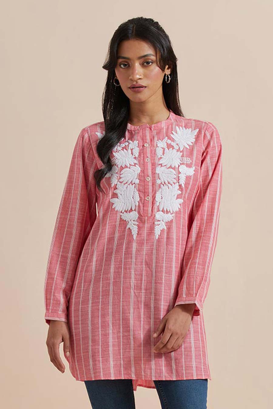 Pink Stripe Embroidered Tunic