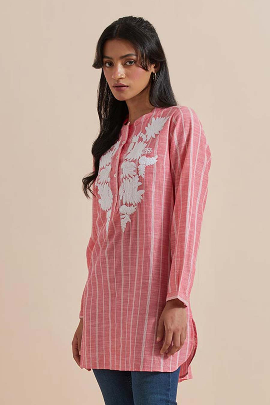 Pink Stripe Embroidered Tunic