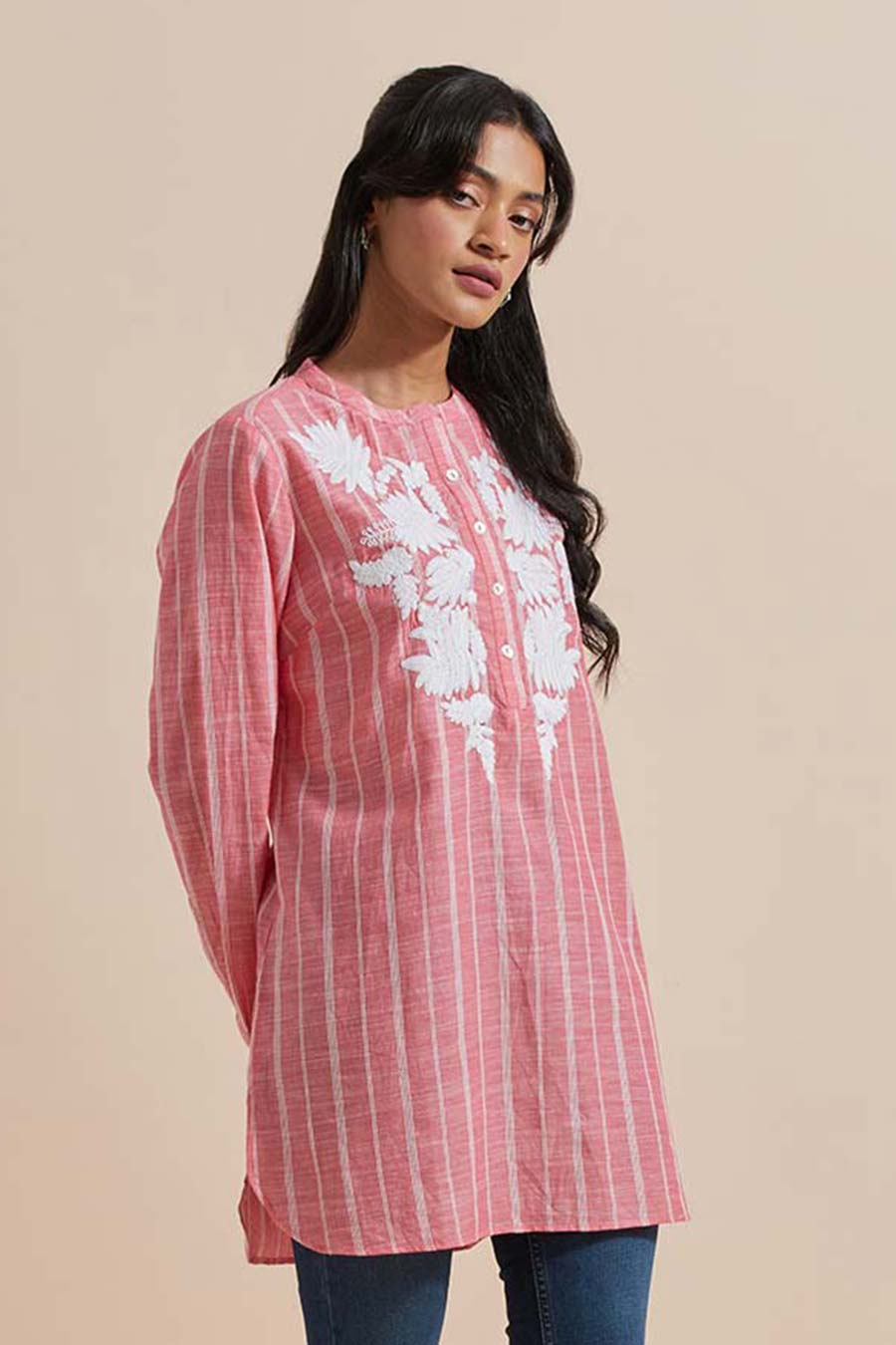 Pink Stripe Embroidered Tunic