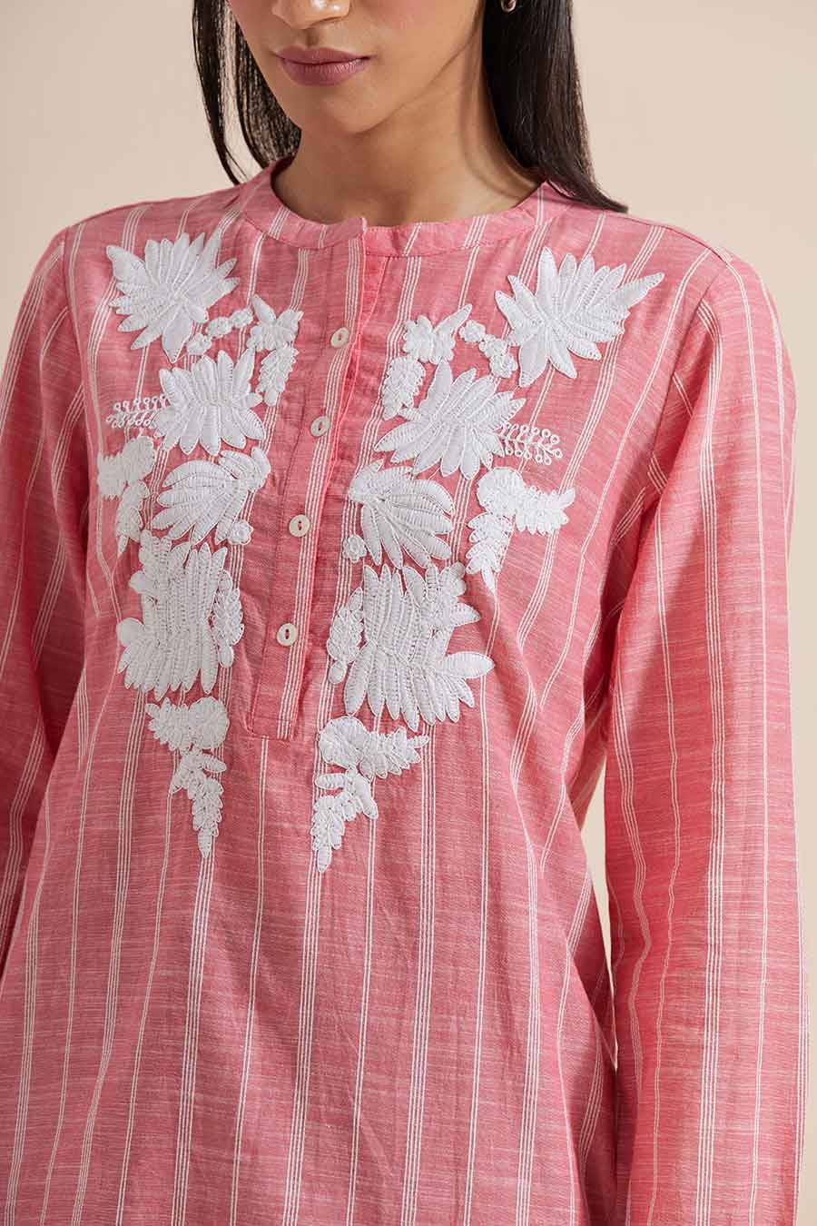 Pink Stripe Embroidered Tunic