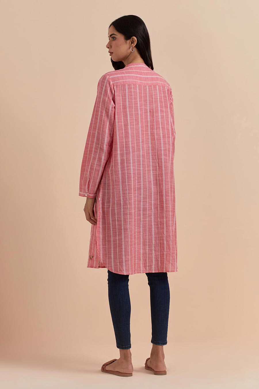 Pink Stripe Embroidered Long Tunic