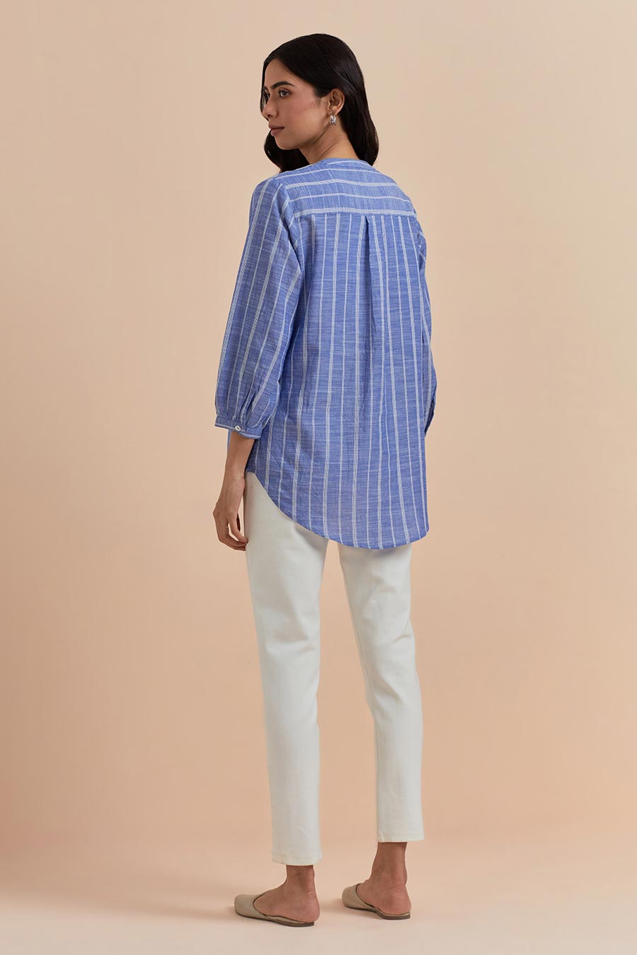 Blue Stripe Cotton Embroidered Top