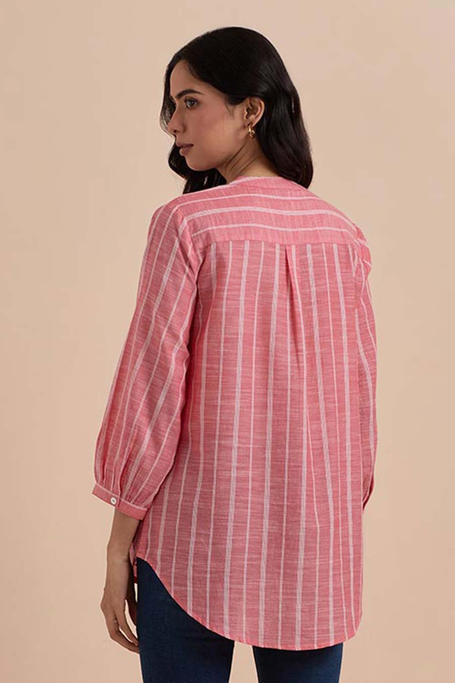 Pink Stripe Cotton Embroidered Top