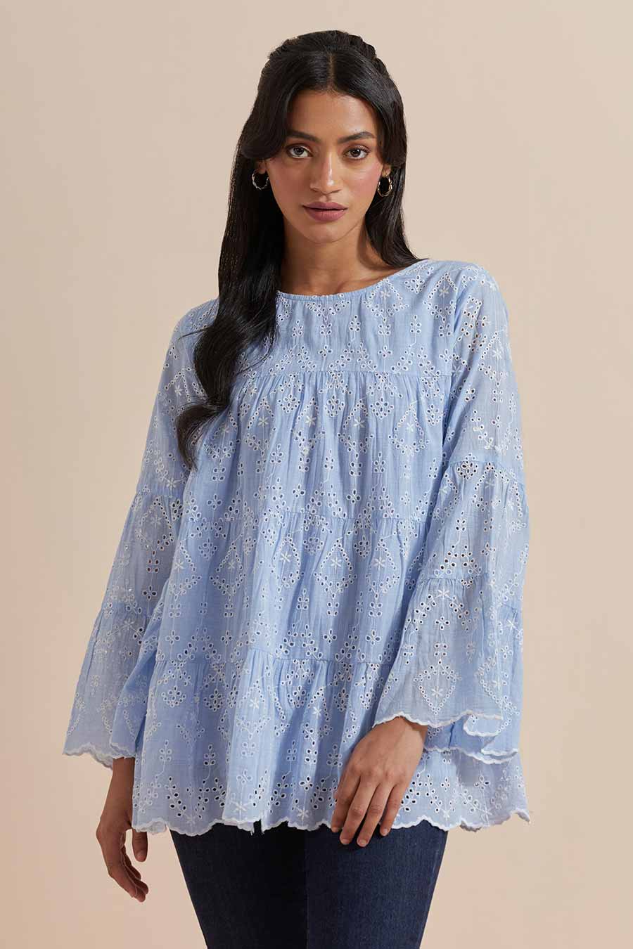 Blue Cotton Embroidered Top