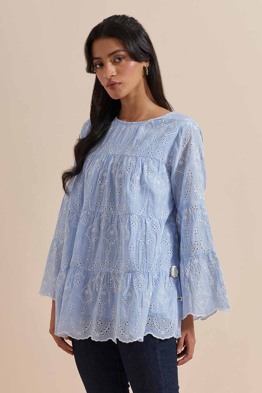 Blue Cotton Embroidered Top