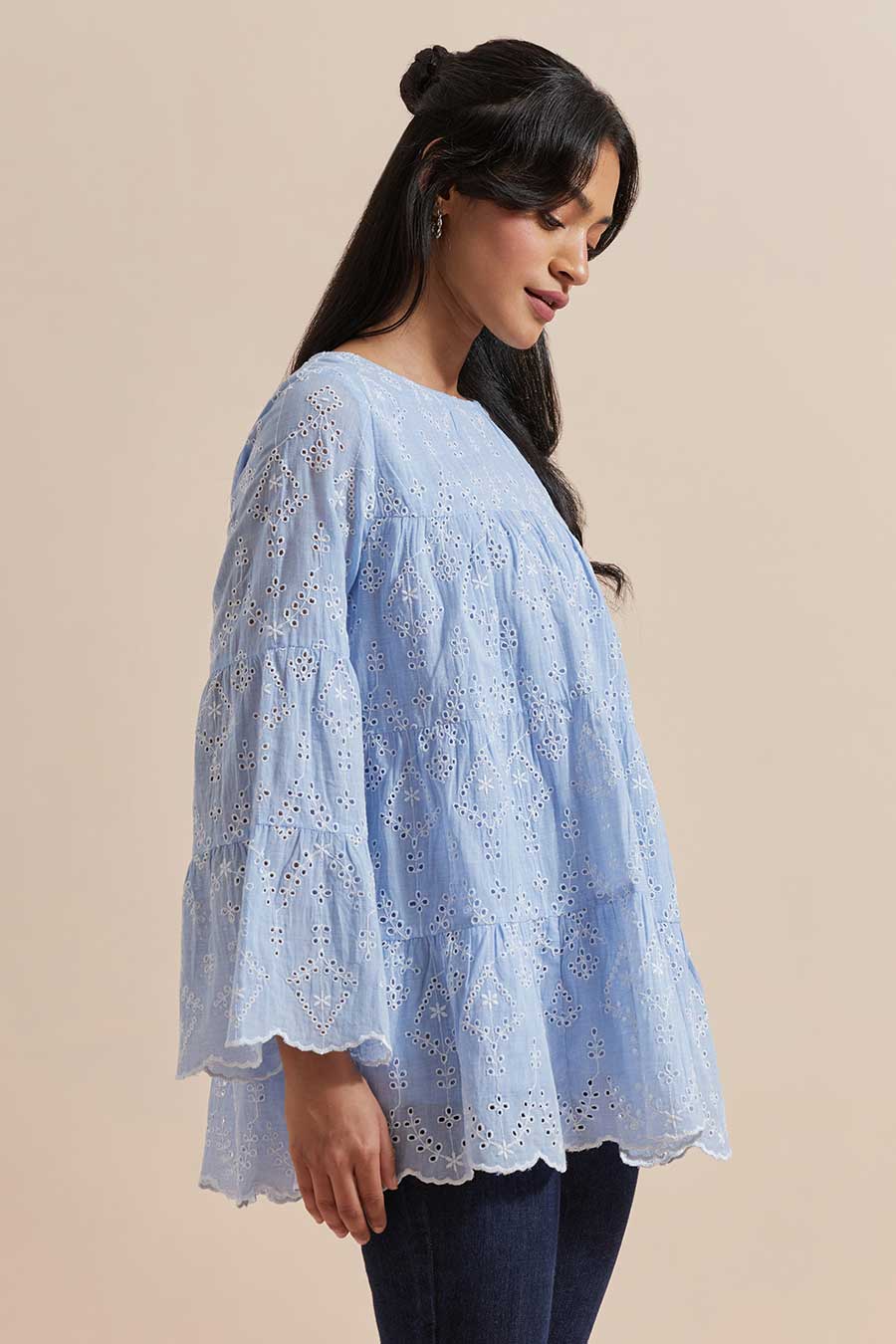 Blue Cotton Embroidered Top