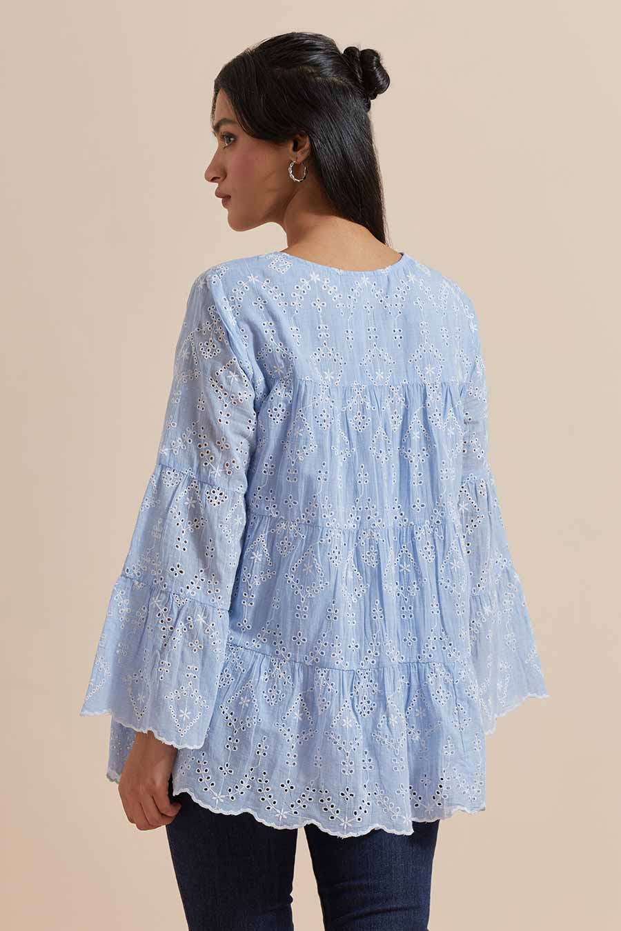 Blue Cotton Embroidered Top