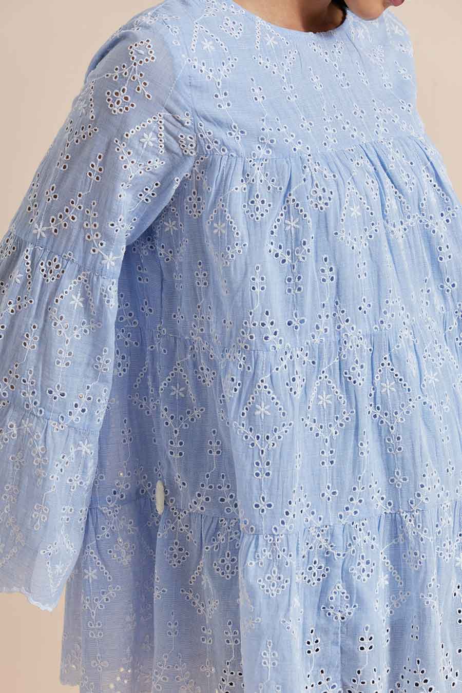 Blue Cotton Embroidered Top