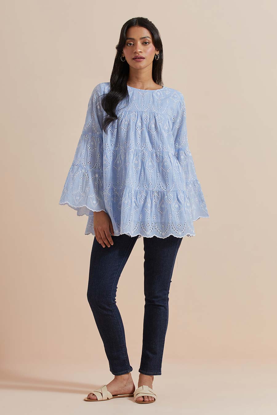 Blue Cotton Embroidered Top