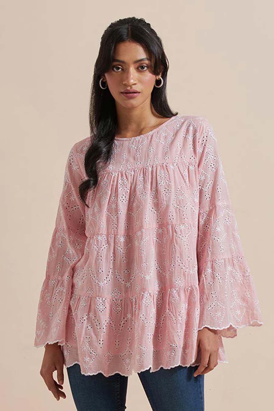 Pink Cotton Embroidered Top