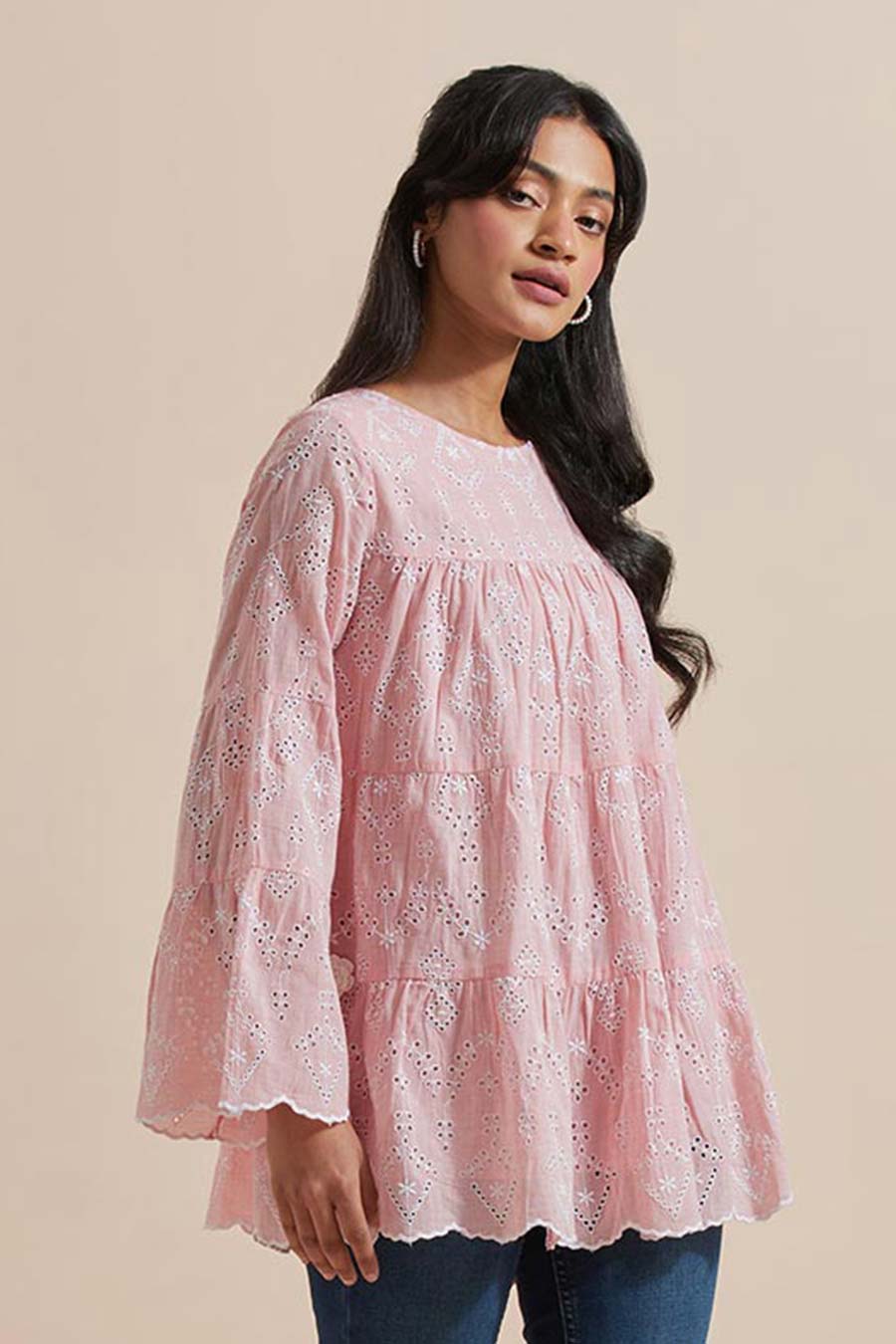 Pink Cotton Embroidered Top