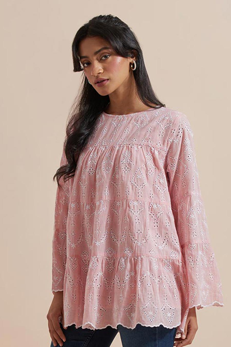 Pink Cotton Embroidered Top