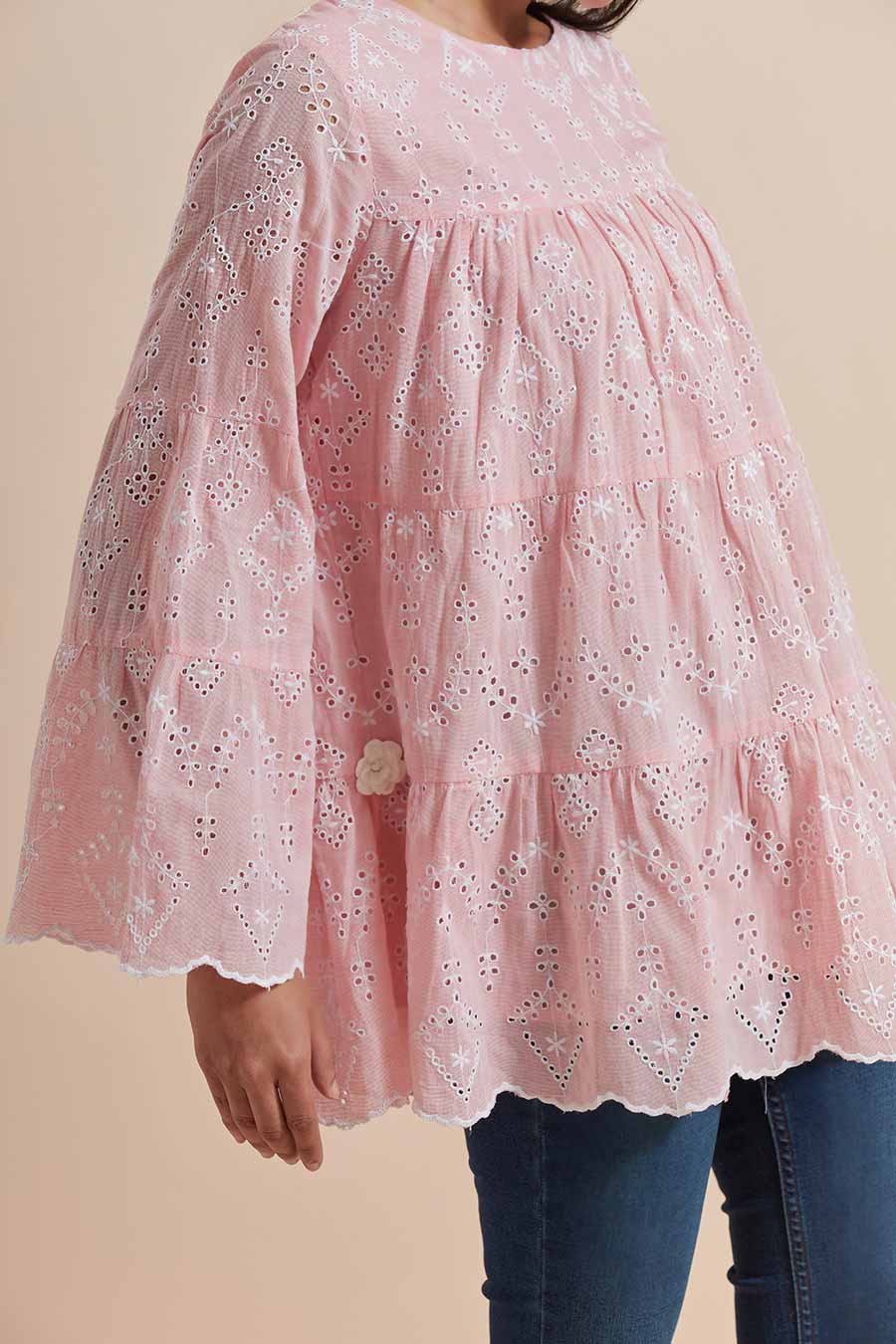 Pink Cotton Embroidered Top