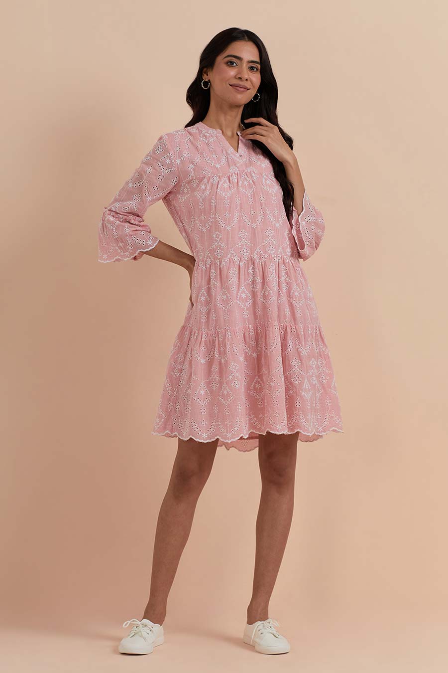 Pink Cotton Embroidered Dress