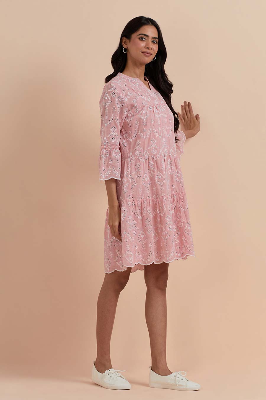 Pink Cotton Embroidered Dress